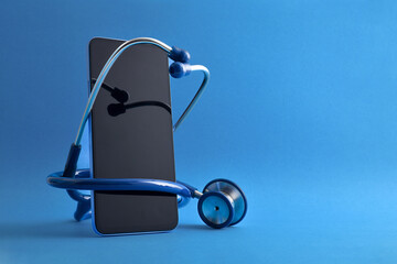Internet healthcare service with stethoscope around a mobile phone