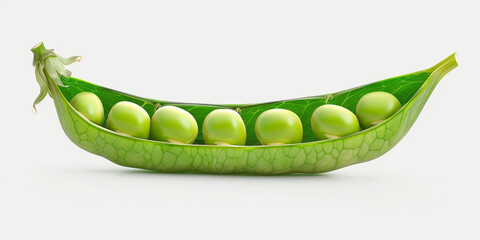 Fresh green pea pod with beans isolated on white surface.
