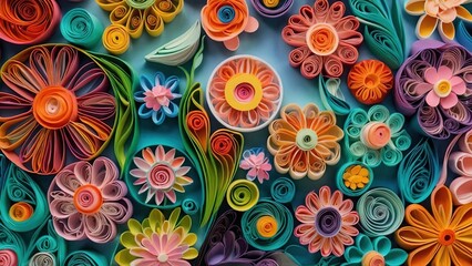 Fototapeta na wymiar Incredibly beautiful flower arrangement made of colored paper. Quilling.