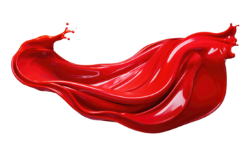 A red splash of paint with a transparent background. The splash is long and flowing, creating a sense of movement and energy.
