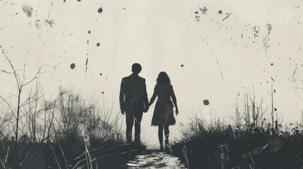 A couple in love holding hands - obrazy, fototapety, plakaty