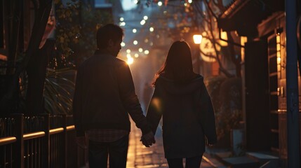 A couple in love holding hands