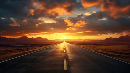 An empty road at sunset