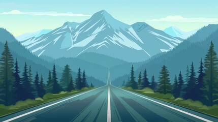 Illustration depicting a straight road leading towards a majestic mountain