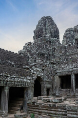 Naklejka premium Ancient Bayon temple complex in the center of Angkor Thom in Cambodia.
