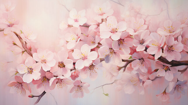 Oil painting like illustration of cherry blossom background