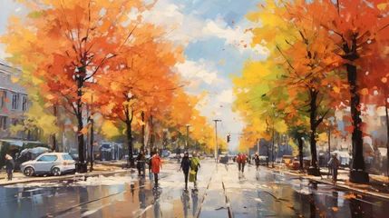 Foto op Canvas Oil painting of a city in autumn scenic landscape  © Natia