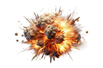 Realistic fiery bomb explosion with sparks and smoke, Explosion of cloudy dust isolated on transparent background - Generative AI
