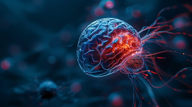 Through the use of vibrant imagery, this illustration depicts the cutting-edge application of electromagnetic waves in brain tumor treatment, symbolizing a leap forward in non-invasive cancer therapy