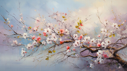Oil painting of spring flowers on canvas art work 