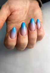 Blue Ombre Gel Nails Polish Manicure