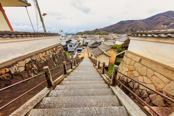 西方寺、石階段からの眺め 超広角(広島県竹原市)