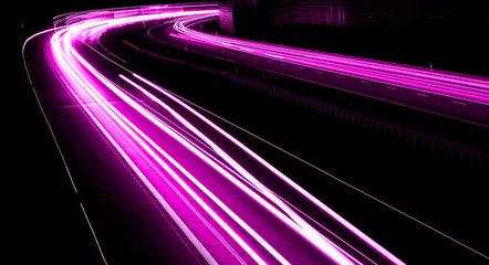 Tuinposter violet car lights at night. long exposure © Krzysztof Bubel