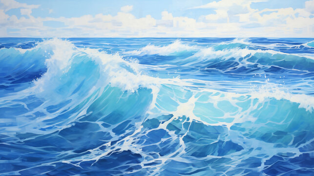 Oil painting of the sea on canvas. 