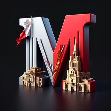 M Alphabet letter Malta country black background 