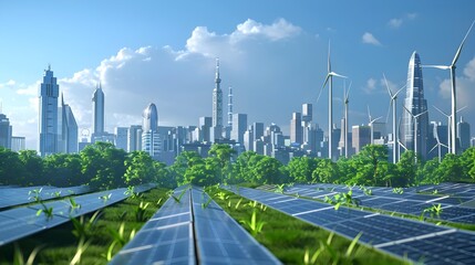 Modern Eco-Cityscape with Renewable Energy Solutions