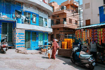 jodphur, india. 15th october, 2023: street view of jodphur blue city, india © jon_chica