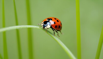 A Ladybug Perched On A Blade Of Grass Upscaled 4