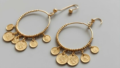 A Pair Of Hoop Earrings Adorned With Tiny Dangling
