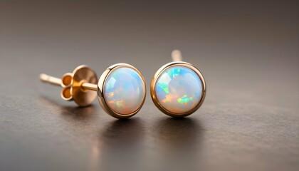 A Pair Of Opal Stud Earrings Reflecting A Myriad O