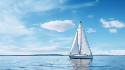 A sailboat the at the sea with blue sky