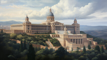 Oil painting on canvas National Palace on Muntjac Hill - obrazy, fototapety, plakaty