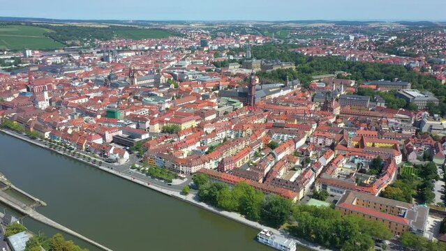 W&uuml;rzburg - Marienberg Fortress (German: Festung Marienberg) is a prominent landmark on the left bank of the Main river in the Franconia region. Panorama of Bavaria, Germany and Europe from above.