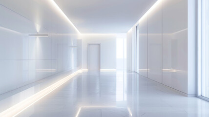 A white interior wall with beautiful built-in lighting, creating an elegant and serene ambiance