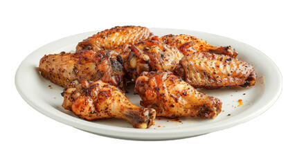 Lemon Pepper Wings on a plate isolated on transparent png background. Generative ai 
