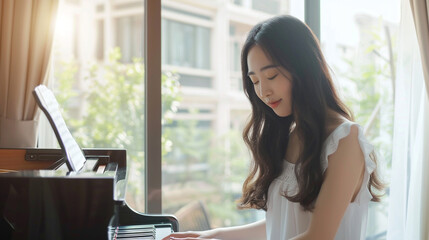 Woman playing on the piano. 
