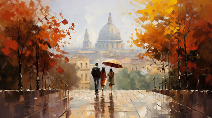 Oil painting on canvas street view of Vatican. Artwork