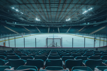 Obraz premium The silent echoes of an empty ice hockey stadium with no players.