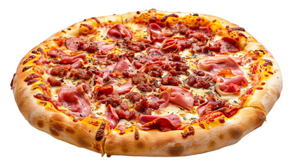 Meat Lovers Pizza isolated on transparent png background. Generative ai 