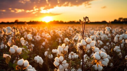Organic cotton farm during harvest season. sustainable and eco-friendly practice - obrazy, fototapety, plakaty