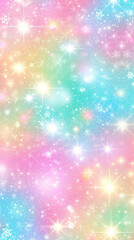 Enchanted Winter Sparkles, Snowflakes and Stars on Pastel Rainbow. Vertical holiday background