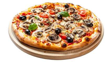 Mushroom and Olive Pizza isolated on transparent png background. Generative ai 