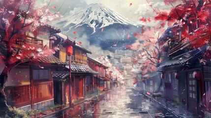 Oil painting style illustration of ancient city street