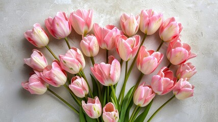 Heart-shaped arrangement of pink tulips embodies spring's tender bloom