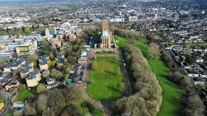 Aerial view of the Guildford Cathedral in England.