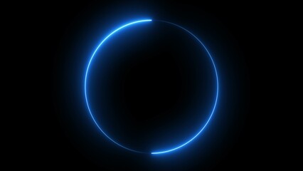 LED screens projection technology. Seamless looping circle photo frame with neon graphic on black background. Glowing line web neon circle pattern. 3d rendering.