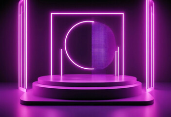 neon violet Purple background stage splay mockup showcase 3d minimalist product illustration poduim showcase pedestal display dais stage platform neon purple dais background spotlight presentation - obrazy, fototapety, plakaty