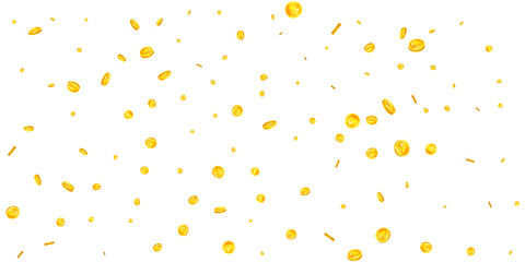 Swiss franc coins falling. Gold scattered CHF