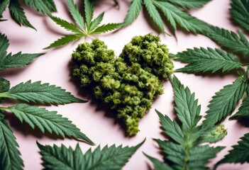 Cannabis wallpaper space lay shape Valentine's Copy marijuana leaf flat Romantic Vertical Heart day Happy Cbd Background Design Love Gift Medical Mothers Valentines Leaves Celebration