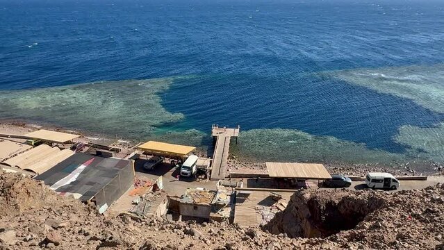 The Blue Hole Dive Site is in Dahab, Egypt on the coast of the Red Sea. View from high point on famous scuba diving site.