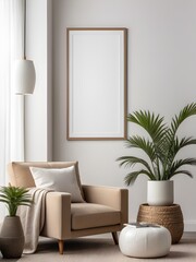 Mockup frame in contemporary Scandinavian living room interior, modern interior design