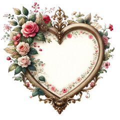 heart shaped flower wreath with watercolor flowers clipart isolated on transparent background