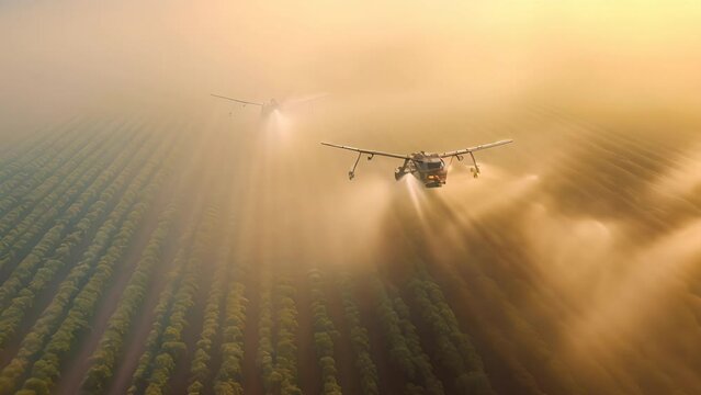 Drone  spray water on potato field