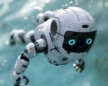 Friendly robot swimming 3D hyperreal quality