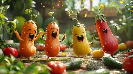 Musical vegetable characters in 3D ultra HD singing and dancing