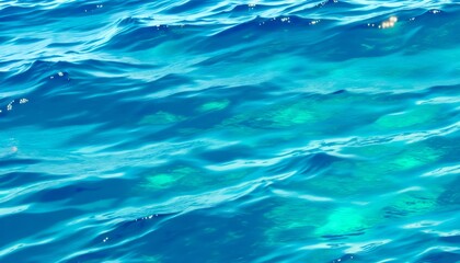 Fototapeta na wymiar Blue green surface of the ocean with gentle ripples on the surface and light refracting